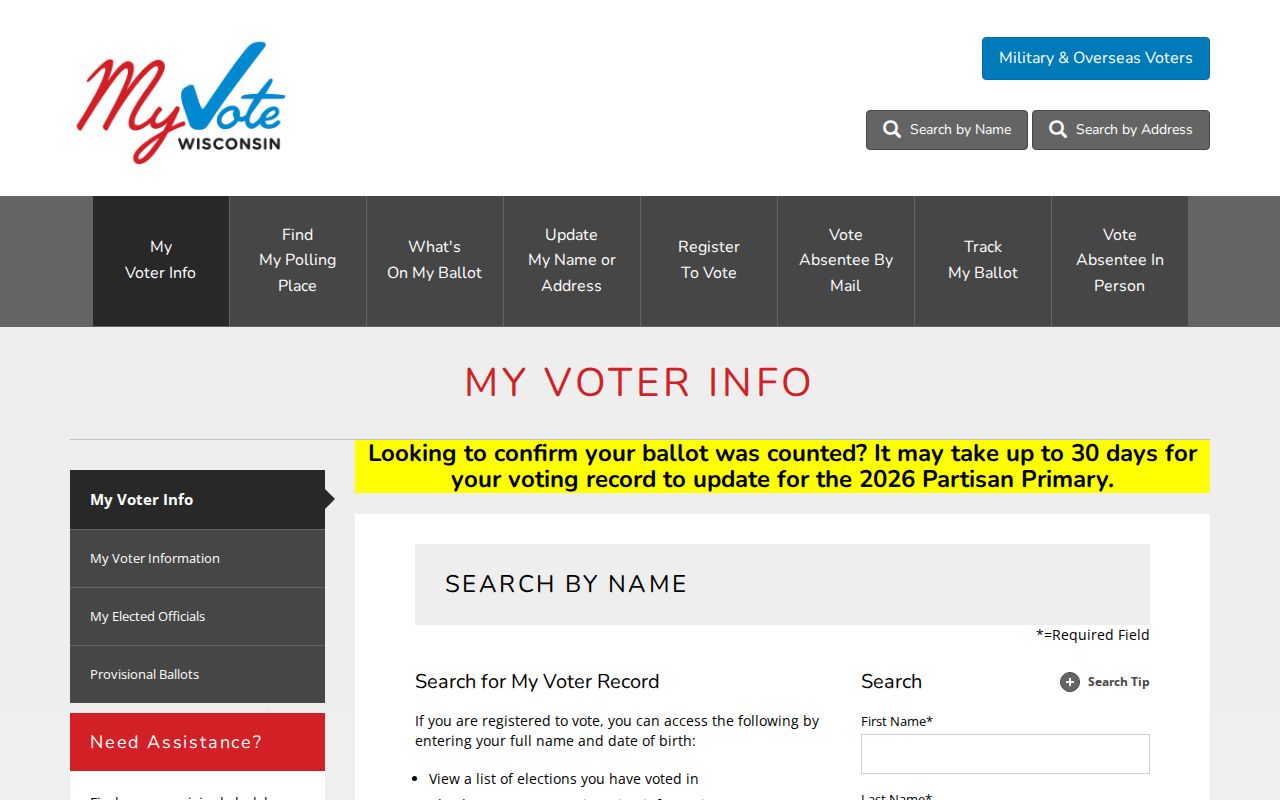 MyVote Wisconsin screen used in a Muskego resident lookup