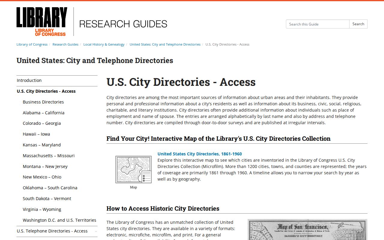 Library of Congress guide to historical city and telephone directories